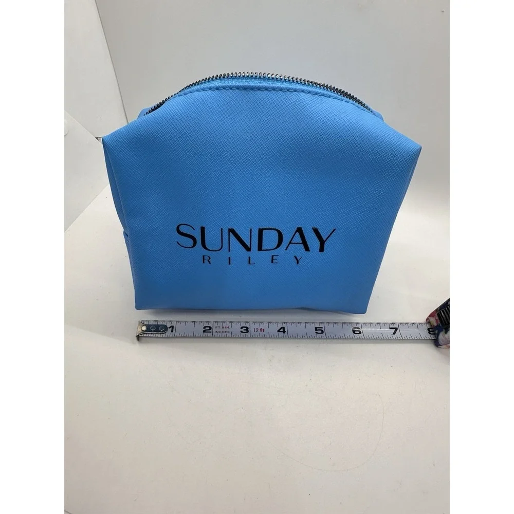 Sunday Riley Blue Zip Cosmetic Makeup Bag‎ Travel Toiletry Pouch New